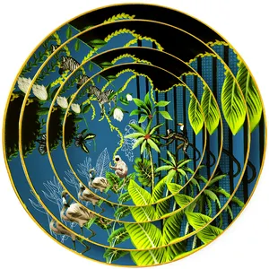 Керамическая тарелка JINCI с золотым ободком в виде бабочки и зебры, гладкая фарфоровая посуда, набор для вечеринки, свадебного торжества