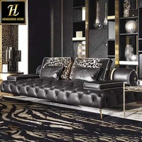 Design de luxe moderne 2024 zone de réception canapés en cuir noir canapé modulaire Chesterfield pour salon de villa