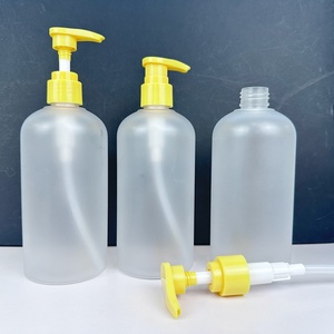 Beauty Shower Gel <b>Bottle</b> Body Hand Lotion 400ml Transparent Matte PET Round Plastic <b>Bottle</b> with Yellow <b>Pump</b> Head Dispenser - Product Image 3