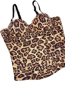 Chuangerm en stock, Nouveauté 2026, Top court femme classique rétro à motif léopard avec strass étincelants, coupe sablier - Product Image 3