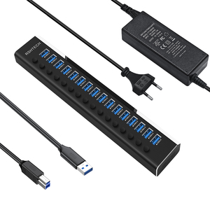 <span class=keywords><strong>RSHTECH</strong></span> Hub USB 3.0 16 en 1 avec adaptateur d'alimentation 12V8A, interrupteurs séparés, 16 ports USB pour PC, accessoires informatiques - Product Image 1