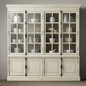 High Quality Solid Oak <strong>Rustic</strong> <strong>Bookcase</strong> Glass Display Cabinet Storage Cabinet Living Room Furniture - Product Image 4