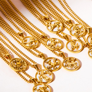 Collana con Ciondolo Circolare dei 12 Segni Zodiacali, Zircone e Conchiglia, Creativa e Semplice, Impermeabile, in Acciaio al Titanio, Gioiello per Feste - Product Image 2