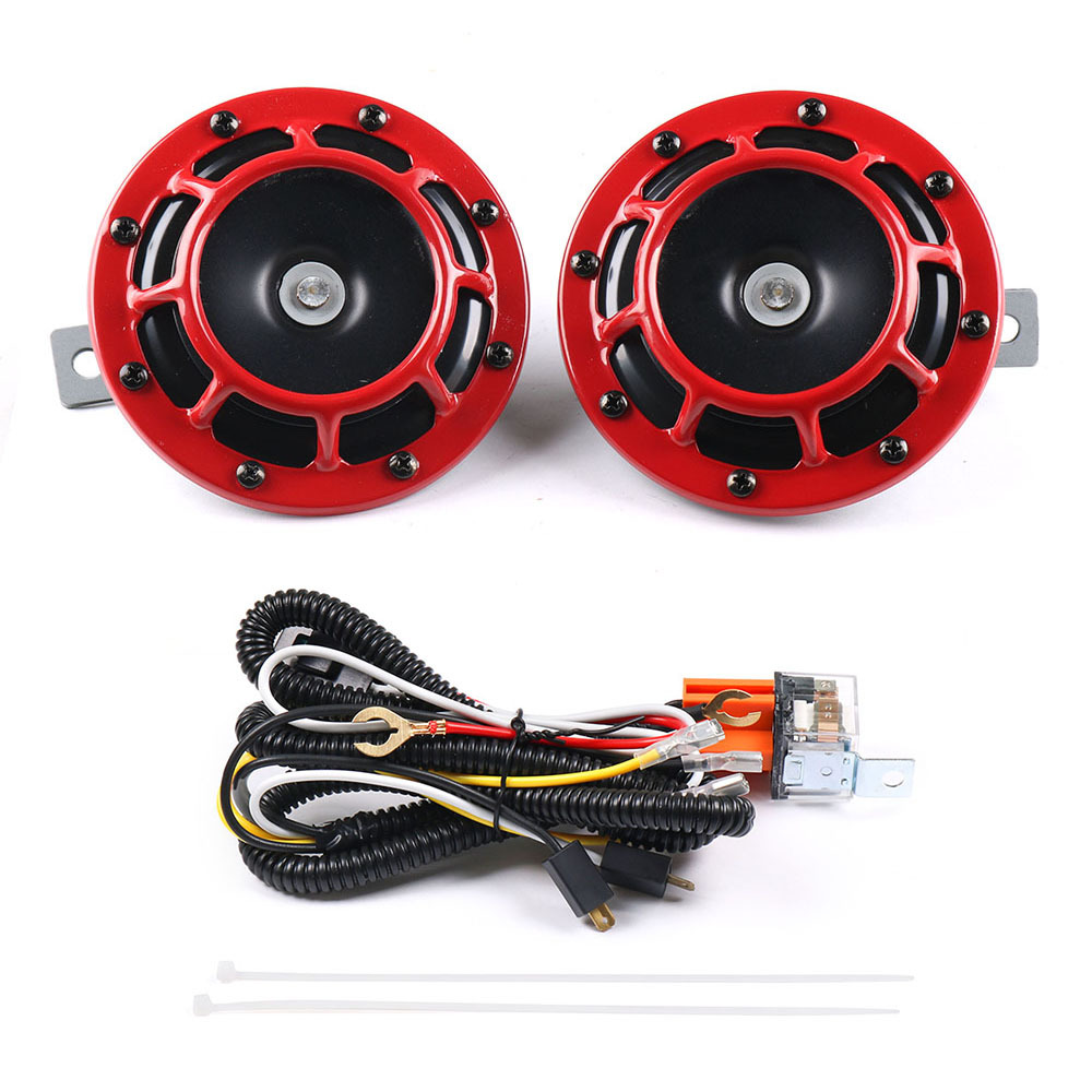12V 115DB Hella Super Loud Compact Electric Blast Tone Air Horn With Wiring Harness Relay Kit For Motorcycle Car 2pcs/set