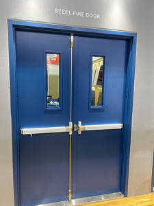 דלת אש מזכוכית עם תו תקן UL של מפעל סיני, דלת אש ממתכת עמידה באש למשך שעה, דלת אש מפלדה עם זכוכית אש וידית דחיפה להתרעת חירום - Product Image 3