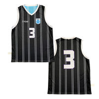Nouvelle arrivée, maillot de basket-ball rayé personnalisé, séchage rapide, respirant, sans manches, col en V, impression par sublimation complète, logo, numéro