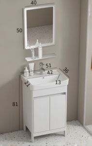 Meuble-lavabo mural moderne pour petite salle de bain, résistant à l'eau, style ferme, avec vasque en aluminium, garantie 3 ans - Product Image 6