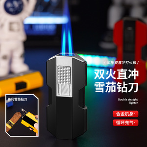 Mecha Dual Pulse Refillable Butane Fuel Torch <b>Lighter</b> Windproof Portable <b>Cigar</b> Drill Gift for Presents - Product Image 3