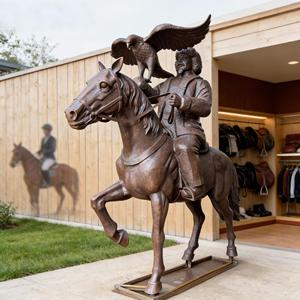 Sculpture d'art populaire mongol en cuivre représentant un fauconnier et un cheval, héritage nomade, patine bronze foncé, résistante à la corrosion, pour l'hôtellerie - Product Image 5