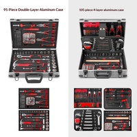 Ensemble d'outils complet en acier au chrome-vanadium de haute qualité, 105 pièces, coffret en aluminium, réparation automobile et domestique, comprend une clé à douille combinée