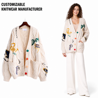 Grenzüberschreitender Winter-Neuheit: Farbblockierter, Lässiger V-Ausschnitt Einreihiger Cardigan-Pullover für Damen im Koreanischen Stil