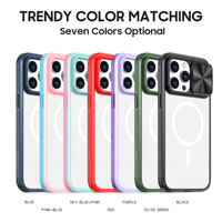 Étui de téléphone transparent avec charge magnétique sans fil pour iPhone 14 13, protection de l'appareil photo avec fenêtre coulissante, étui mobile pour iPhone 14 Pro Max