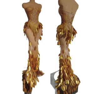 Luxury Style <strong>Gold</strong> Halter Feather Sequin <strong>Dress</strong> Beauty Pageant Walk Show <strong>Dress</strong> <strong>Party</strong> Banquet Birthday Fitted Evening <strong>Party</strong> <strong>Dress</strong> - Product Image 5