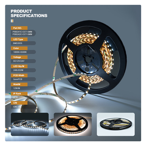 Tira de LED Flexible PERFECT, No Impermeable, SMD2835, Doble Temperatura de Color Ajustable, CCT 2700K-6500K, CRI90, Alta Densidad, 240LEDs/M, 5mm, DC12V/24V - Product Image 2