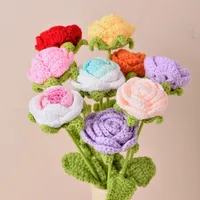 Bunga Rajutan Mawar Tulip Daisy Buket Tunggal Bunga Simulasi Dekorasi Rumah Pernikahan Rajutan Tangan Crochet Hadiah Bunga