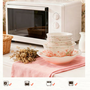 Juego de Vajilla de Cerámica Floral Vintage al por Mayor, Platos de Porcelana Crema con Flores Rosas, Personalizables para Minoristas - Product Image 4