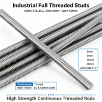 ASME B18.31.2 Full Threaded Rod, 3mm 6mm 10mm 50mm Stainless Steel & Carbon Steel Continuous Thread Stud Bolt
