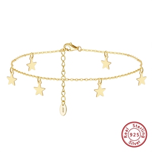 Hua Sheng Cadena de Pie de Plata S925 Ajustable con 25 Estrellas de Cinco Puntas de 6.6mm, Diseño Cruzado Estilo Europeo y Americano - Product Image 1