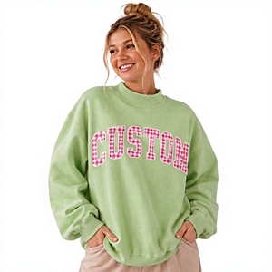 Sudadera de cuello alto con hombros caídos y estampado de letras personalizadas en color verde, la más vendida, para mujer, 100% algodón, ropa informal. - Product Image 1