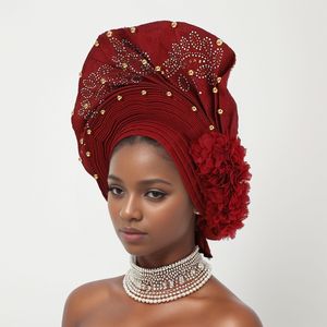 Pañuelo para la Cabeza Africano Musulmán de Lujo para <span class=keywords><strong>Mujer</strong></span>, Modelo 2025, Estilo Nigeriano Aso Oke, Pre-Hecho, Liso con Pedrería, Ajustable - Product Image 2