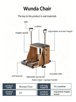 Chaise de Pilates Maple Wunda - Bras réglables, cordes intégrées et coussin haute densité pour studio professionnel