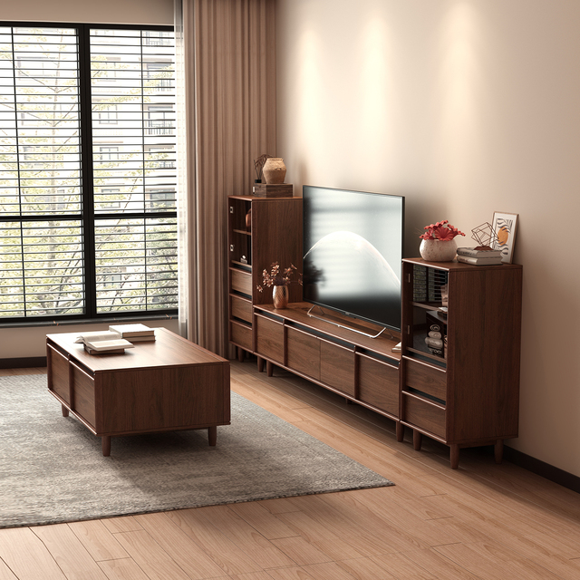Lxyx Midcentury Modern Wood TV Stand with Storage for 65 In And Up Living Room Furniture Floor Mount Entertainment Cabinet