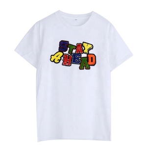 Nouveau design personnalisé blanc unisexe 100% coton coloré chenille t-shirt brodé - Product Image 1