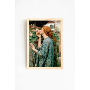 Cuadro Decorativo de Madera Natural con Mujer y Flor 02-3 para Decoración del Hogar - Product Image 1