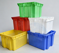 Caisse en plastique empilable Huidu prête à l'emploi 60x40x32cm, caisse à légumes ventilée en PP, système de codage couleur, boîtes de rangement, bacs
