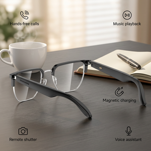 Gafas Inteligentes con Marco Semi-inalámbrico, Lentes con Filtro de Luz Azul, Asistente de Voz con Función de Llamadas, Control Remoto para Tomar Fotos y Reproducción de Música - Product Image 1