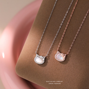 Collier en argent sterling S925 avec chaton en zircon cubique, pendentif de luxe en nacre pour <span class=keywords><strong>femme</strong></span>, idéal pour mariage ou soirée, tendance Facebook - Product Image 2