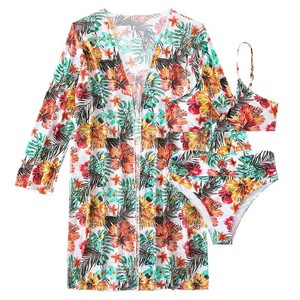 Ensemble de maillot de bain 3 pièces sexy imprimé pour femme, style bikini, avec body à manches longues séparé, qualité usine 2026, dos nu, vêtement de plage tendance - Product Image 1