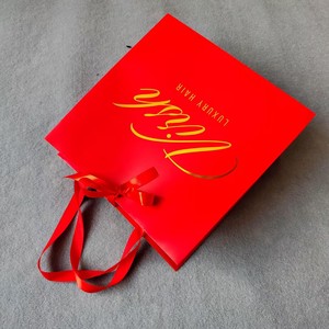 Luxury Gold Foil Logo Custom <b>Red</b> <b>Paper</b> Bag Clothing Cosmetics Packaging Ribbon Handle Gift Bags for Small Business - Product Image 5