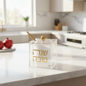 โถน้ำผึ้งอะคริลิคใสหรูหราทันสมัย <span class=keywords><strong>Shana</strong></span> Tova Rosh Hashanah พร้อมกระบวยทองที่จัดแสดงอย่างหรูหราประกอบไว้ล่วงหน้า - Product Image 4