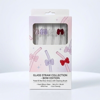 Pailles en verre borosilicate transparentes multicolores, courbées en forme de nœud papillon, avec motif, pour accessoires de bar
