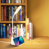 Lampe de bureau à LED multifonctionnelle avec porte-stylo et lampe de table d'étude à chargement rapide sans fil de 15W pour la maison et le bureau.