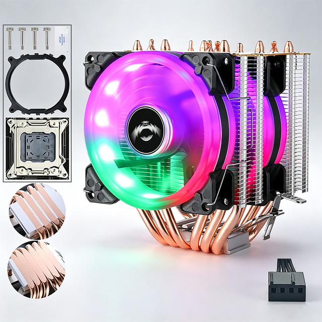 QiuzAim Low Noise 90mm Tower CPU Heatsink 4/6 Copper Heat Pipe Air Cooling Fan 2011 Socket X79 X99 Desktop Cooler
