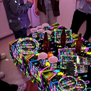 Artículos <span class=keywords><strong>de</strong></span> Fiesta Fluorescentes que Brillan en la Oscuridad, Incluyen Platos Desechables, Vasos, Manteles Fluorescentes para Decoración <span class=keywords><strong>de</strong></span> Fiestas <span class=keywords><strong>de</strong></span> Cumpleaños - Product Image 5