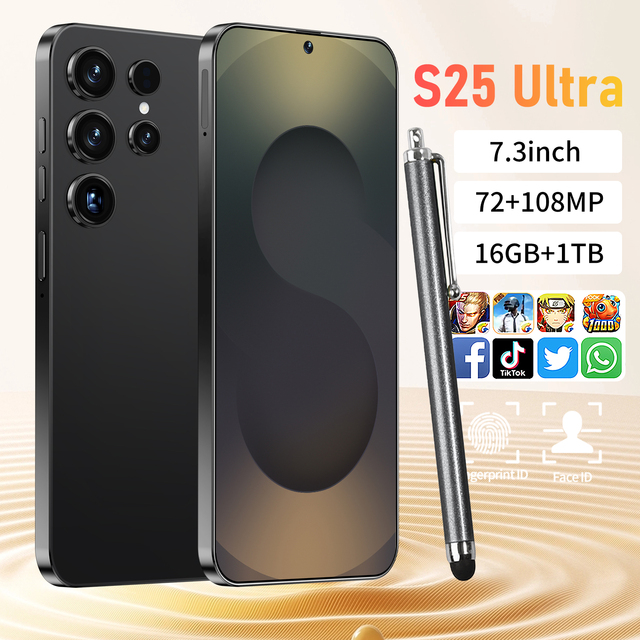 2025 S25 Ultra Smartphones 5G Dual SIM 108MP Rear Camera 16GB+1TB Storage HD 144Hz Screen Deca Core Spanish Mobile Gaming 100W