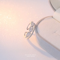 Mode creux anneaux réglables 925 argent Sterling pavé blanc Rectangle cubique Zircon anneaux pour les femmes