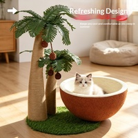 Griffoir pour chat style cocotier mignon, anti-déchirure, tout-en-un, lit-griffoir et bac à griffer, protège Noël Halloween