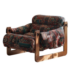 เก้าอี้ไม้สไตล์ยุคกลาง ดีไซน์ย้อนยุค หุ้มผ้า โซฟาเดี่ยว สำหรับเฟอร์นิเจอร์บ้าน ห้องนั่งเล่น พักผ่อนสบายๆ ในวันอาทิตย์ - Product Image 2