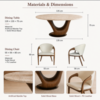 Table à manger ronde moderne en marbre avec base sculpturale en bois massif, style nordique italien minimaliste du milieu du siècle, meubles de salle à manger