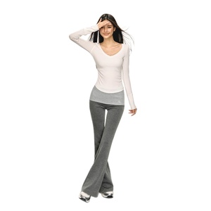 <span class=keywords><strong>Pantaloni</strong></span> Bootcut <span class=keywords><strong>Bianchi</strong></span> in Poliestere a Vita Alta Stile Americano Ariseism per <span class=keywords><strong>Donna</strong></span>, Nuovi <span class=keywords><strong>Pantaloni</strong></span> Sportivi e Yoga a Gamba Larga per l'Autunno - Product Image 5