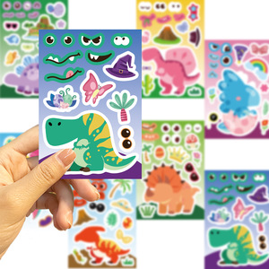 8 autocollants mignons de dinosaures de dessin animé pour créer des visages, à personnaliser pour enfants et adolescents, pour ordinateur portable, décoration d'anniversaire pour filles - Product Image 1