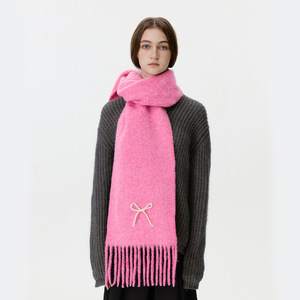 Solid Color Pearl Bowknot Knitted <b>Scarf</b> Thick Warm Unisex Autumn Winter <b>Pashmina</b> Shawls Wraps Factory Wholesale - Product Image 6