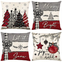 Housse de coussin de Noël Kongyu Home Textiles, motif arbre de Noël et carreaux, style ferme, pour canapé, décoration de vacances