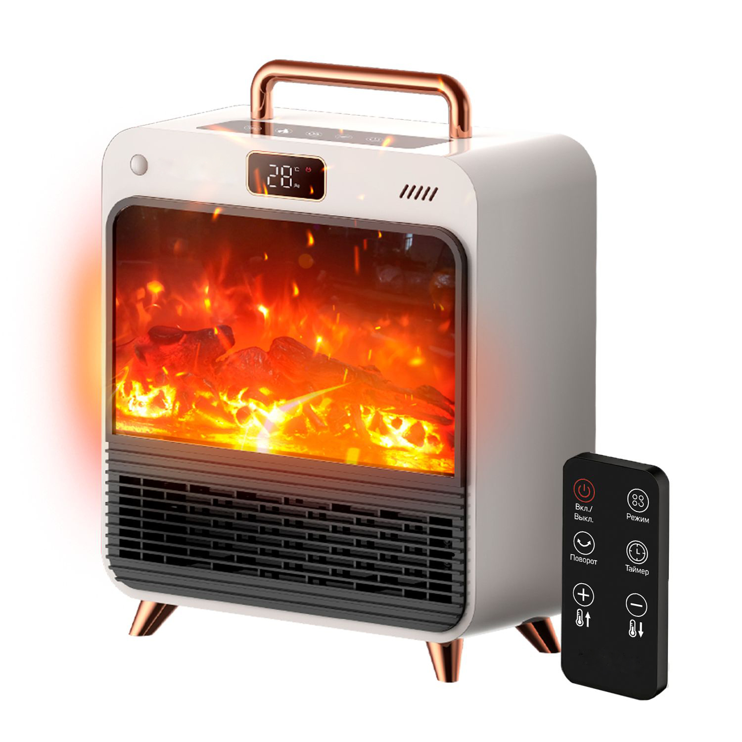 Fireplace Fan Heater Ceramic Portable Electric Heater Remote Control Temp Display Electric 3D Fire Insert