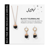 Ensemble collier et boucles d'oreilles en cristal synthétique avec carte cadeau, tourmaline noire, améthyste, apatite, howlite, plaqué or, vente en gros OEM