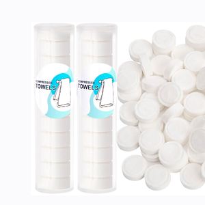 10 unidades/tubo Toallitas desechables ecológicas 100% de tela no tejida de malla spunlace blanca, en forma de moneda comprimida, mini pañuelos mágicos - Product Image 1